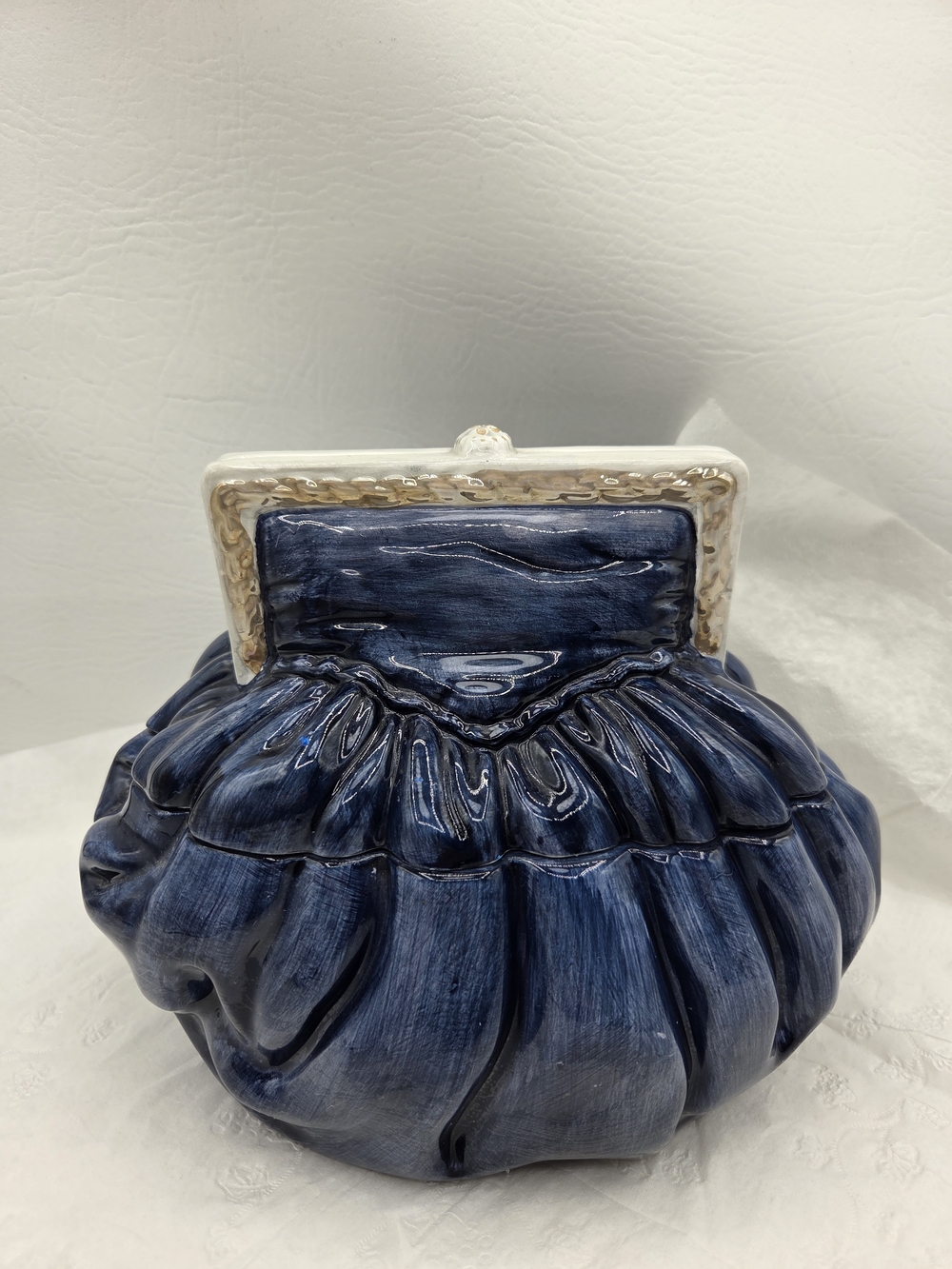 Vintage Ceramic Purse Handbag Cookie Candy Jar Canister Blue Seymour Mann 9" WCL
